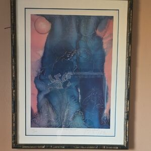 Framed Blue and Pink Art Print